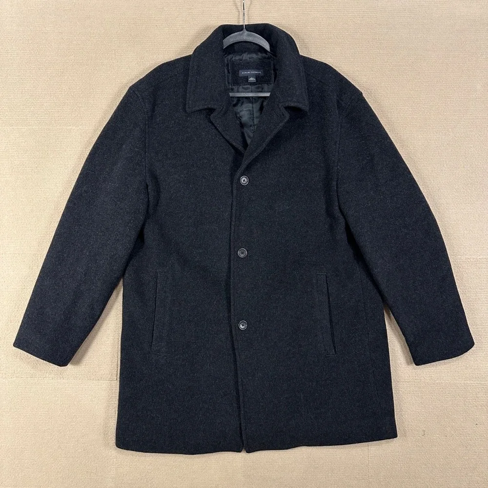 Vintage 2003 Banana Republic Wool Cashmere Car Coat Mens L Black Peacoat